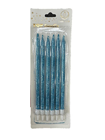 Simli Doğum Günü Parti Süs Pasta Mumu - Mavi - 15 Cm. - 6 Adetlik Paket