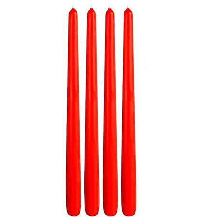 Bozkurt Konik Şamdan Mum Fener Mumu - Kırmızı - 24 Cm. - 4 Adetlik Paket