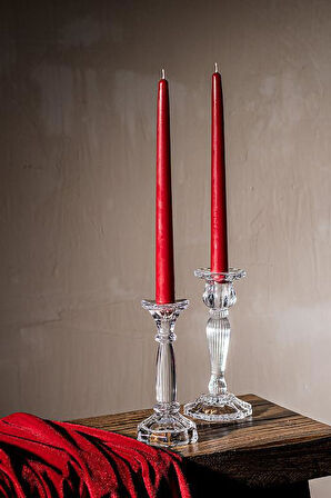 Bozkurt Konik Şamdan Mum Fener Mumu - Kırmızı - 24 Cm. - 4 Adetlik Paket
