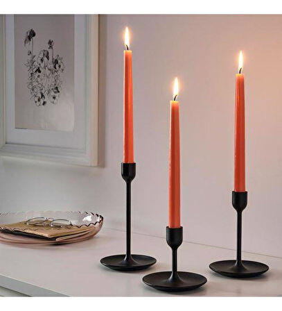 Bozkurt Konik Şamdan Mum Fener Mumu - Turuncu - 24 Cm. - 4 Adetlik Paket