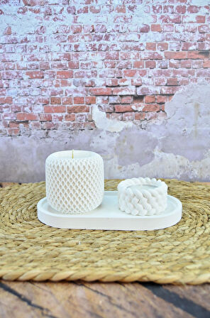 Vanilya Kokulu Palm Wax Kavanoz Mum ve Dekoratif Tealight Mumluk ve Tabak – Elmas Kesim Tasarım, Vegan İçerik