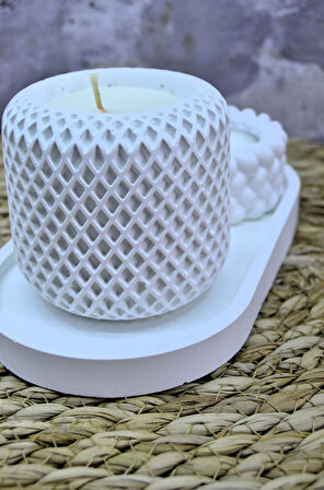 Vanilya Kokulu Palm Wax Kavanoz Mum ve Dekoratif Tealight Mumluk ve Tabak – Elmas Kesim Tasarım, Vegan İçerik
