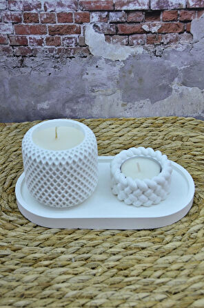 Vanilya Kokulu Palm Wax Kavanoz Mum ve Dekoratif Tealight Mumluk ve Tabak – Elmas Kesim Tasarım, Vegan İçerik