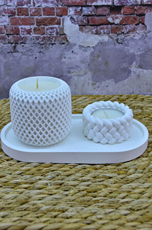 Vanilya Kokulu Palm Wax Kavanoz Mum ve Dekoratif Tealight Mumluk ve Tabak – Elmas Kesim Tasarım, Vegan İçerik