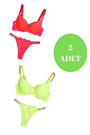 murays kadın 2 li taşlı neon sütyen takım