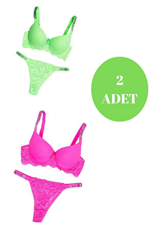 murays kadın 2 li taşlı neon sütyen takım