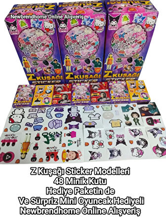 Z Kuşağı Sticker(48 Minik Kutu)SquidGame Kuromi Roblox Birbirinden Eğlenceli Yapışkanlı Sticker