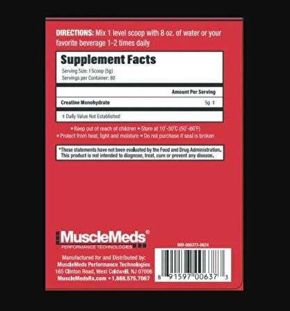 MuscleMeds Creatine Monohydrate Micronized Formula for Muscle Growth & Recovery – 80 Servings
