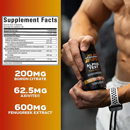 MuscleTech Thermogenic Testosterone Booster for Men AlphaTest Thermo Tribulus Terrestris 90 Caps