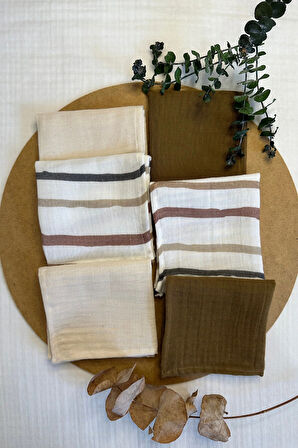 6'lı Desenli Organik Müslin Bebek Ağız Mendili %100 Pamuk, Ter Bezi, Omuz Bezi  (22x23 cm)