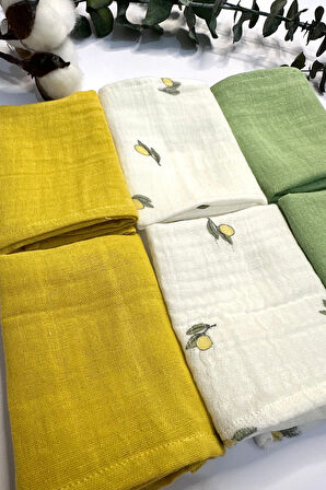 6'lı Desenli Organik Müslin Bebek Ağız Mendili %100 Pamuk, Ter Bezi, Omuz Bezi  (22x23 cm)