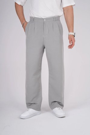 Erkek Müslin Keten Kumaş Bel Düğmeli Bol Kesim Baggy Pantolon