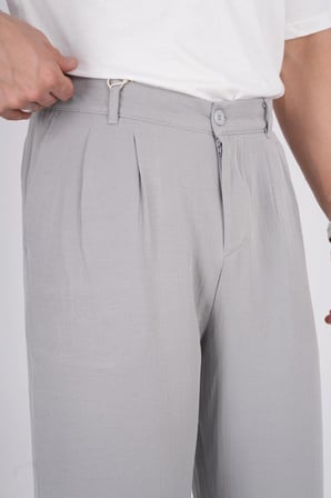 Erkek Müslin Keten Kumaş Bel Düğmeli Bol Kesim Baggy Pantolon