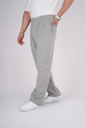 Erkek Müslin Keten Kumaş Bel Düğmeli Bol Kesim Baggy Pantolon
