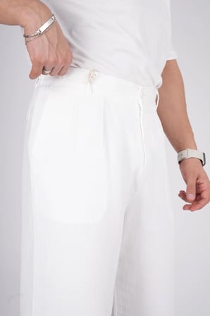 Erkek Müslin Keten Kumaş Bel Düğmeli Bol Kesim Baggy Pantolon