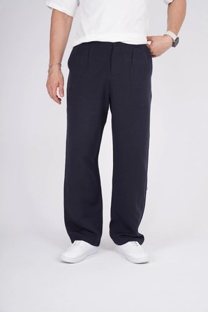 Erkek Müslin Keten Kumaş Bel Düğmeli Bol Kesim Baggy Pantolon