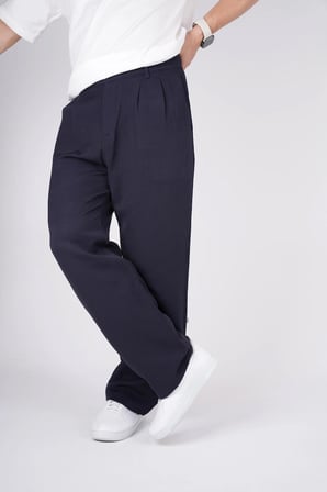 Erkek Müslin Keten Kumaş Bel Düğmeli Bol Kesim Baggy Pantolon