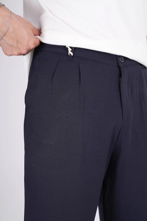 Erkek Müslin Keten Kumaş Bel Düğmeli Bol Kesim Baggy Pantolon