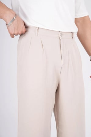 Erkek Müslin Keten Kumaş Bel Düğmeli Bol Kesim Baggy Pantolon