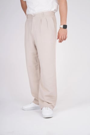 Erkek Müslin Keten Kumaş Bel Düğmeli Bol Kesim Baggy Pantolon