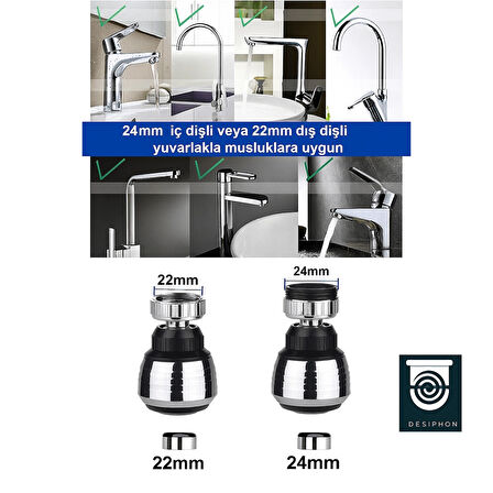 Krom 2 Fonksiyonlu Mutfak Lavabo Başlığı 360° Döner Su Tasarruflu Musluk Ucu Aparatı