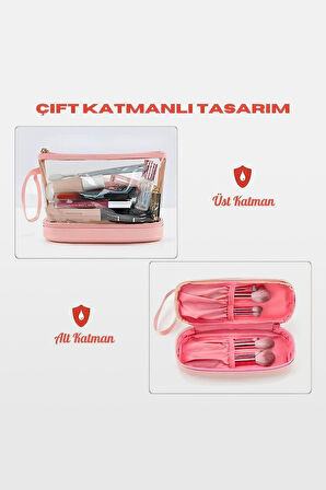 Şeffaf İki Bölmeli Aşko Kuşko Mussen Makyaj Çantası