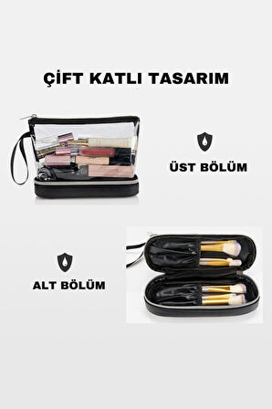 Şeffaf İki Bölmeli Aşko Kuşko Mussen Makyaj Çantası