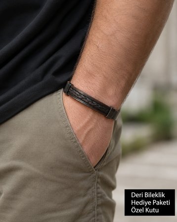 Brazalé Örgü Deri Erkek Bileklik – Vintage Kahverengi Bileklik