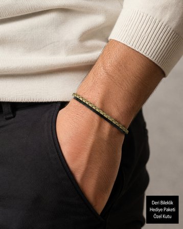 Aurelio Gold Weave – Çift Katmanlı Örgü Deri Erkek Bileklik, Özel Hediye Kutulu