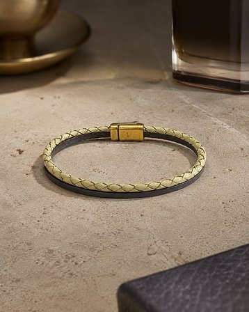 Aurelio Gold Weave – Çift Katmanlı Örgü Deri Erkek Bileklik, Özel Hediye Kutulu