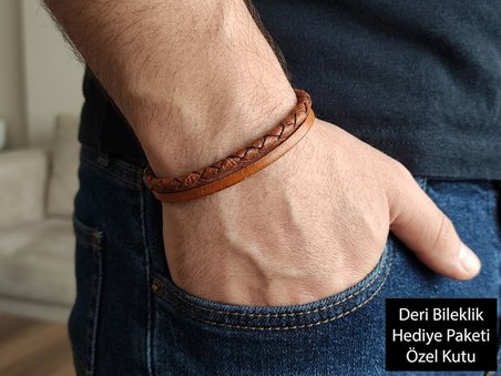 Trenzaro Vintage – El Örgüsü Hakiki Deri Erkek Bileklik, Özel Hediye Kutulu