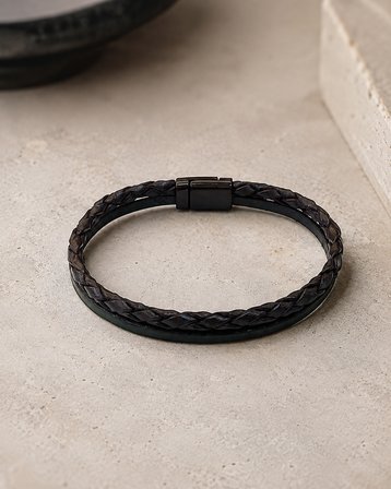 VARELLO NOIR – Premium Örgü Deri Erkek Bileklik, Özel Hediye Kutulu