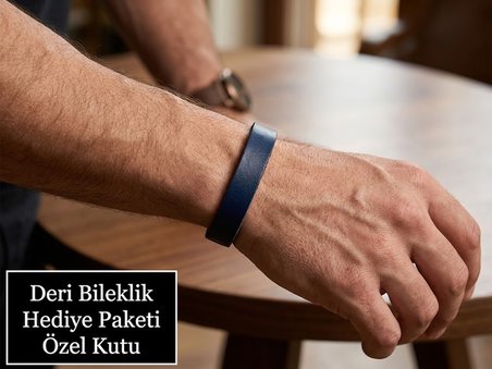 Erkek Siyah Deri Bileklik – Gold Renk Metal Detaylı Şık Erkek Bilekliği, Hediye Kutulu