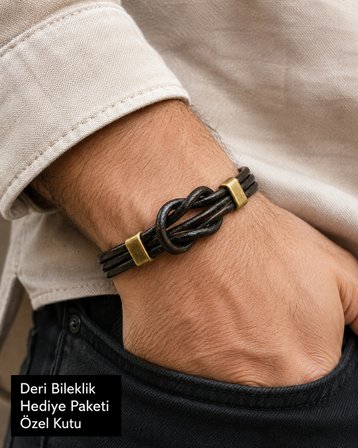 Erkek Hakiki Deri Bileklik – Düğüm Detaylı, Çok Sıralı Vintage Metal Tasarım