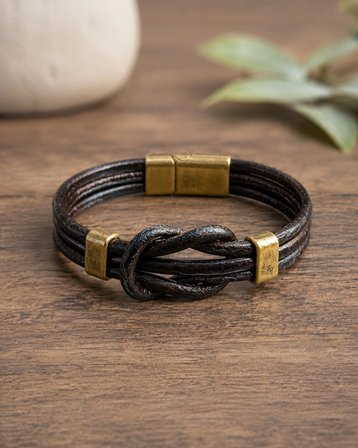 Erkek Hakiki Deri Bileklik – Düğüm Detaylı, Çok Sıralı Vintage Metal Tasarım