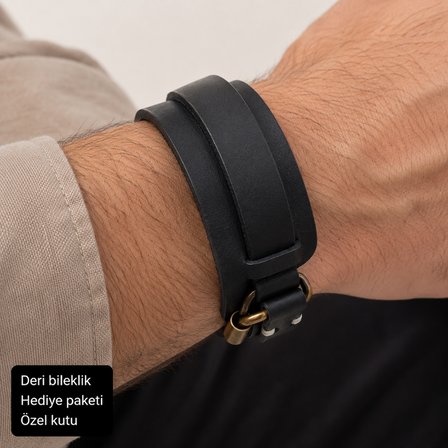 Erkek Siyah Deri Bileklik – Vintage Metal Detaylı Şık ve Maskülen Bileklik