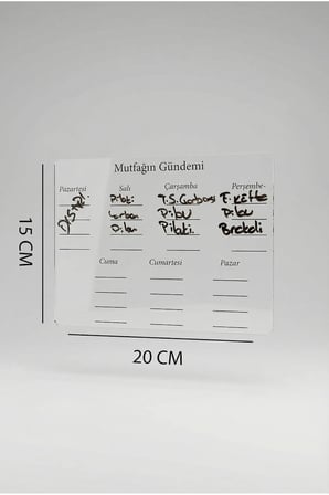 Şeffaf Pleksi Mutfak Panosu Kalemle Yazılıp Silinebilen Not Panosu 20x15 cm