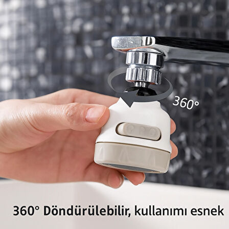 360° Döner Başlıklı Mutfak Musluk Ucu – 3 Fonksiyonlu Su Tasarruflu Püskürtme Başlığı Aparatı