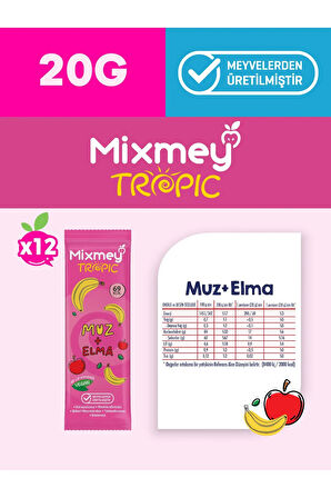 Mixmey Muz Meyve Bar 12 Adet | Doğal Ve Glutensiz Sağlıklı Atıştırmalık - 20gr X 12 Adet