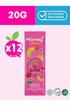 Mixmey Muz Meyve Bar 12 Adet | Doğal Ve Glutensiz Sağlıklı Atıştırmalık - 20gr X 12 Adet