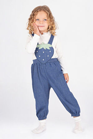 Miniğimin Cicileri salopet 2 li Kız Çocuk Takım - Koyu Mavi