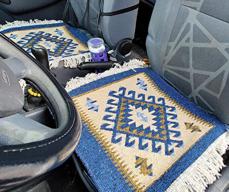 Reversible Oto Koltuk Kilim Seti • 3 Parça • Makine Dokuma • Akrilik & Polyester • Saçaklı