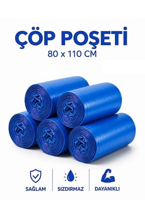 ŞeyliŞeyler - Mavi Çöp Poşeti 80x110 cm Endüstriyel Battal Boy Çöp Torbası 800 gr (10'lu 1 Rulo)