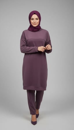 KADIN ORTA YAŞ VE ÜZERİ BİSİKLET YAKA YANLARDAN DÜĞME DETAYLI ALTI BANTLI KOL AĞZI MANŞETLİ PANTOLON BELİ LASTİKLİ VE BELİ CEPLİ KALIN KIŞLIK İKİLİ TAKIM