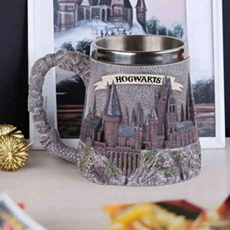Harry Potter Hogwarts 3d Kabartmalı Dış Yüzey Içi Çelik Kupa Termos Hediyelik