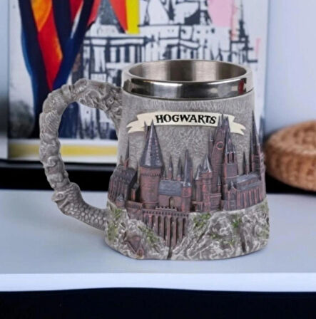 Harry Potter Hogwarts 3d Kabartmalı Dış Yüzey Içi Çelik Kupa Termos Hediyelik
