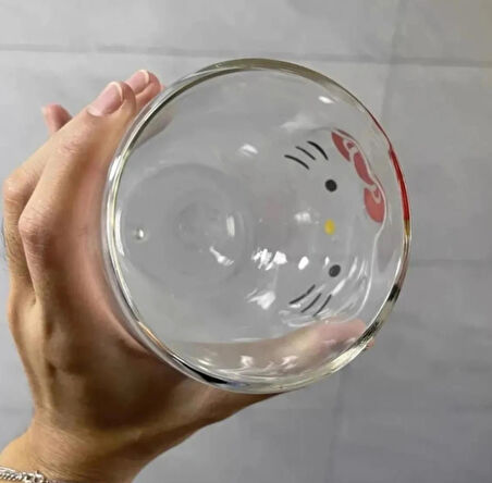 hello kitty çift cidarlı cam kupa bardak ısıya dayanıklı sevimli hediyelik bardak