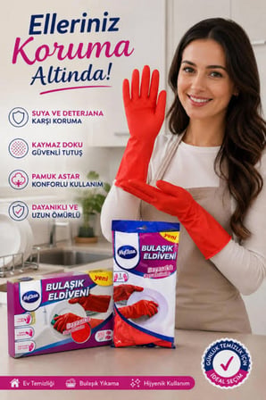 MyClean Temizlik ve Bulaşık Eldiveni Medium No: 8-8.5 M Beden 1 Çift