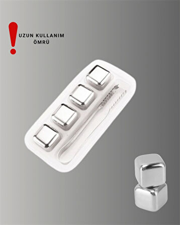 Yeniden Kullanılabilir 304 Çelik Metal Buz Küpleri 4'lü Set