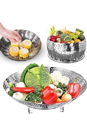 Çok Amaçlı Buharda Sebze Pişirme Haşlama Aparatı Katlanabilir Sebze Sağlıklı Pişirme Aparatı